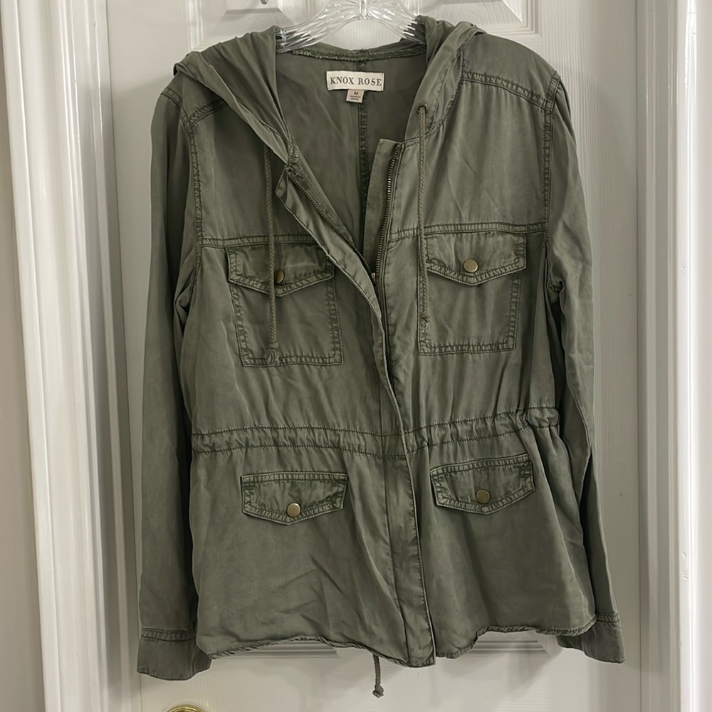 Knox Rose Hooded Surplus Utility Jacket Army Green Light Weight Size Medium